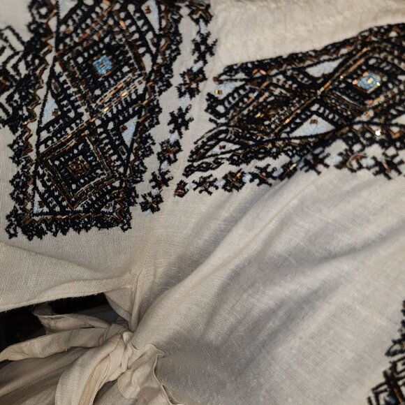 FreePeople Moonshiner Mini Embroidered Beaded Long Sleeve Dress With Tie Waist & - Picture 7 of 9